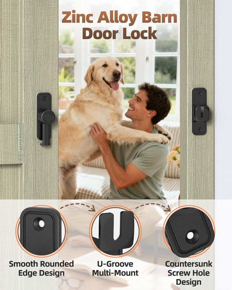 Heavy-Duty Barn Door Lock & Sliding Door Lock, 90/180° Flip Privacy Latch - Extra Thick Zinc Alloy for Bathroom, Bedroom, Shed, Cabinets, Garden Gate, Pet House. Includes Screws & Spacer (Black-1PC) Black-1PC
