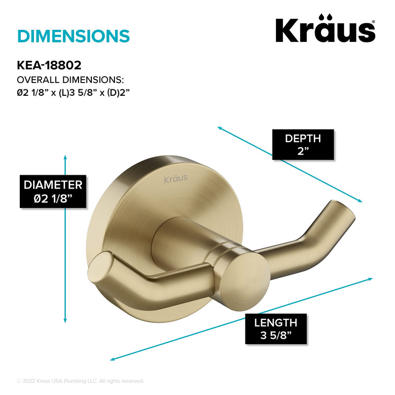 KRAUS Elie Bathroom Robe and Towel Hook in Brushed Gold, KEA-18801BG 3 5/8 Inch