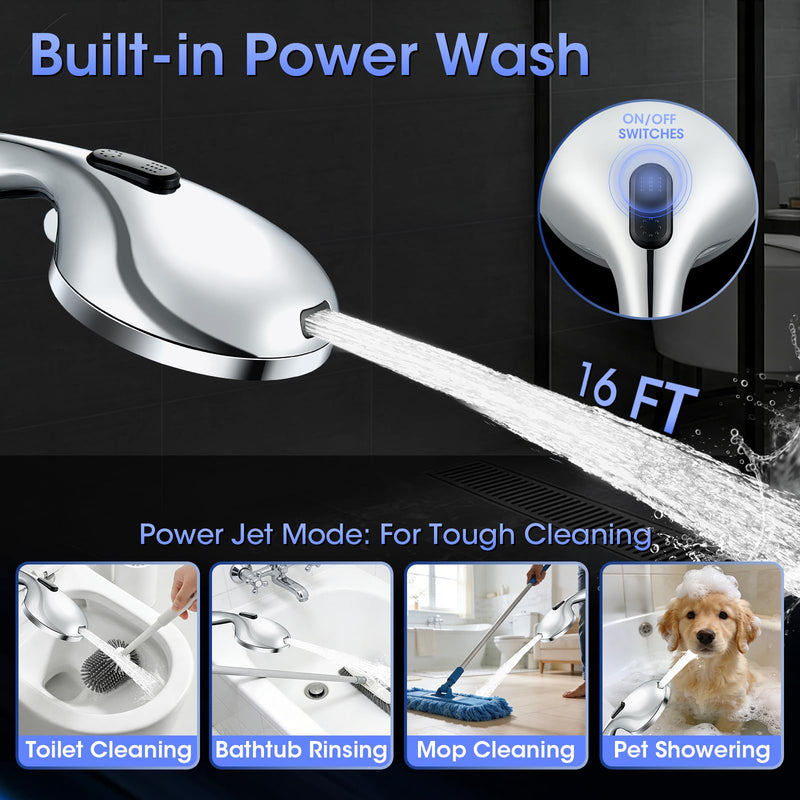 Shower Head with Handheld, High Pressure 10 Spray Built-in Pause & Power Wash, Anti-clog Nozzles, Detachable Hand Held Showerhead with Leakproof Stainless Steel Hose&Adjustable Overhead Bracket Chrome Modern Premium Chrome