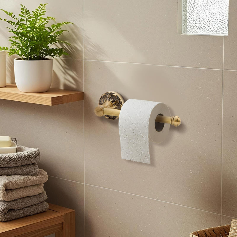 2 Pieces Set Antique Brass Toilet Paper Holder Retro Brass Hand Towel Ring Tissue Roll Paper Hanger Bathroom Hardware Wall Mounted Vintage Bathroom Accessories (Round) Round