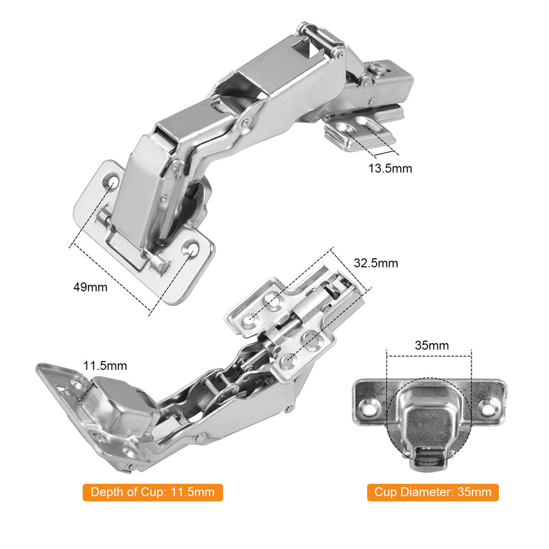 HBL' 165° & 135° Soft Close Cabinet Hinges for Lazy Susan Bifold Doors, Concealed European Hinges, Full Overlay, Adjustable Hinge, 2 x 165° + 2 x 135° Hinges for Pie Cut Corner Cabinets 1 Set