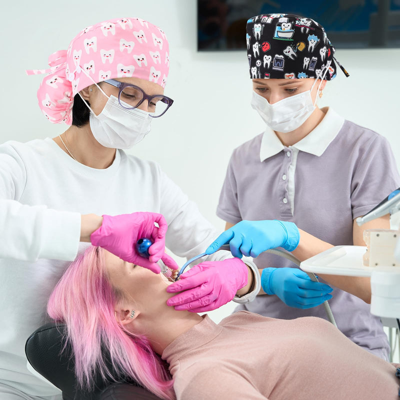 Tisancy 12 Pcs Dental Scrub Cap for Women Nurse Cap with Button Adjustable Dentist Surgical Hat Long Hair Ponytail Pouch Hat Classic