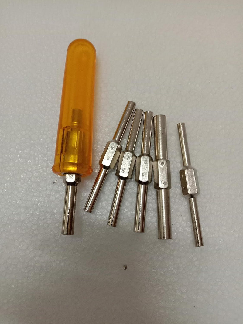Clock Winding & Let Down Release Tool (Sizes 2.5-5.75mm) - Mainspring Let Down Tool with 6 Key Shafts - Steel (Nickel Plated) with Plastic Handle