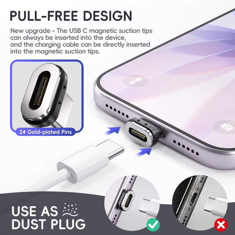 240W USB C Magnetic Adapter, 2 Pack 24 Pin Straight Adapter Dust Plug | 80Gbps Data 16K Video Transfer, PD Fast Charging Magnetic USB C Adapter for Thunderbolt 5, MacBook Pro/Air, Samsung Galaxy