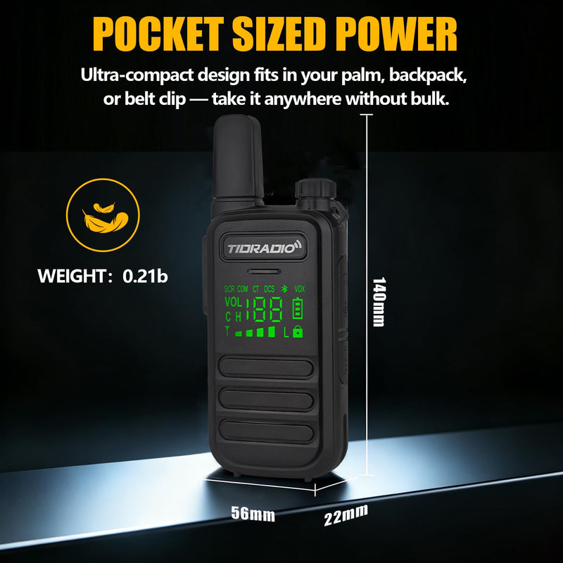 TIDRADIO M11 Plus FRS Walkie Talkies Long Range,Bluetooth Programming & AI Noise Canceling,NOAA,VOX,License-Free Handheld Two-Way Radios with USB-C Charging,for Business Hotel Construction Outdoor