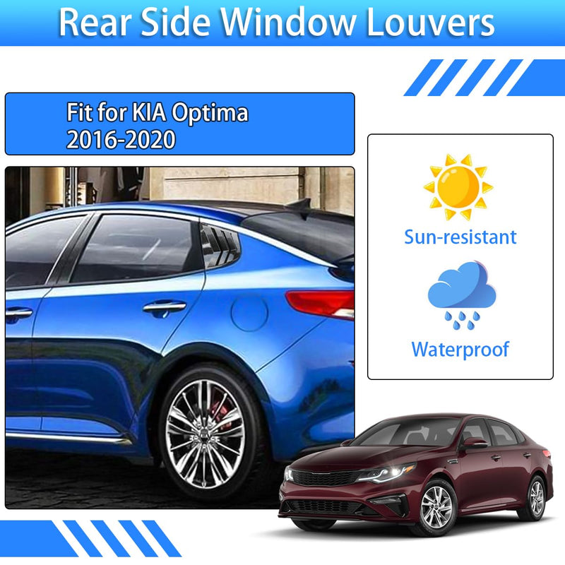 for Kia K5 Optima 2016-2020 Exterior Accessories Sporty Car Rear Side Window Louvers Air Vent Scoop Shades Cover Trim Blinds 2PCS(Carbon Fiber)