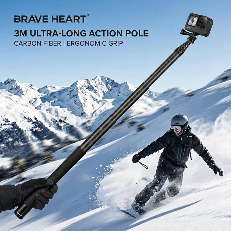 3m Carbon Fiber Invisible Selfie Stick for Insta360 ONE X5 X4 X3 X2 X RS R Extended Pole for Panoramic Camera Accessories Black