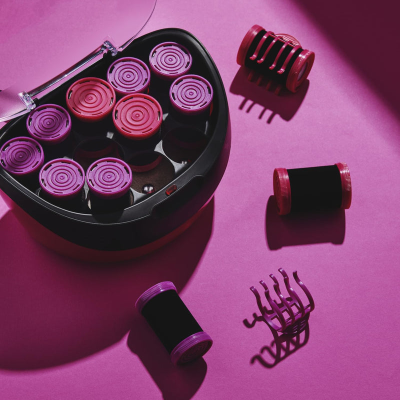 Remington Heated Hair Rollers (Set of 12 velvet flocked rollers in 2 jumbo sizes (35mm & 40mm), Ceramic and Ionic Technology, Wax core, 12 pins and clips included, pink/black) H5670 | 2 Jumbo Sizes (35mm & 40mm), Ceramic and Ionic Technology, Wax Core,...