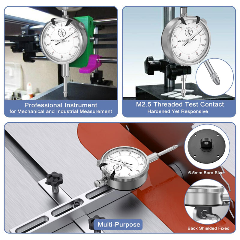 HDLNKAK 2 Pack Dial Indicator 0-1"/0.001" Dial Indicator, Measuring Tool for Lathe, 3D Printing, Workshop, CNC Machine Tool, Table Saw. 2 Pcs Dial Indicator 0-1"/0.001"