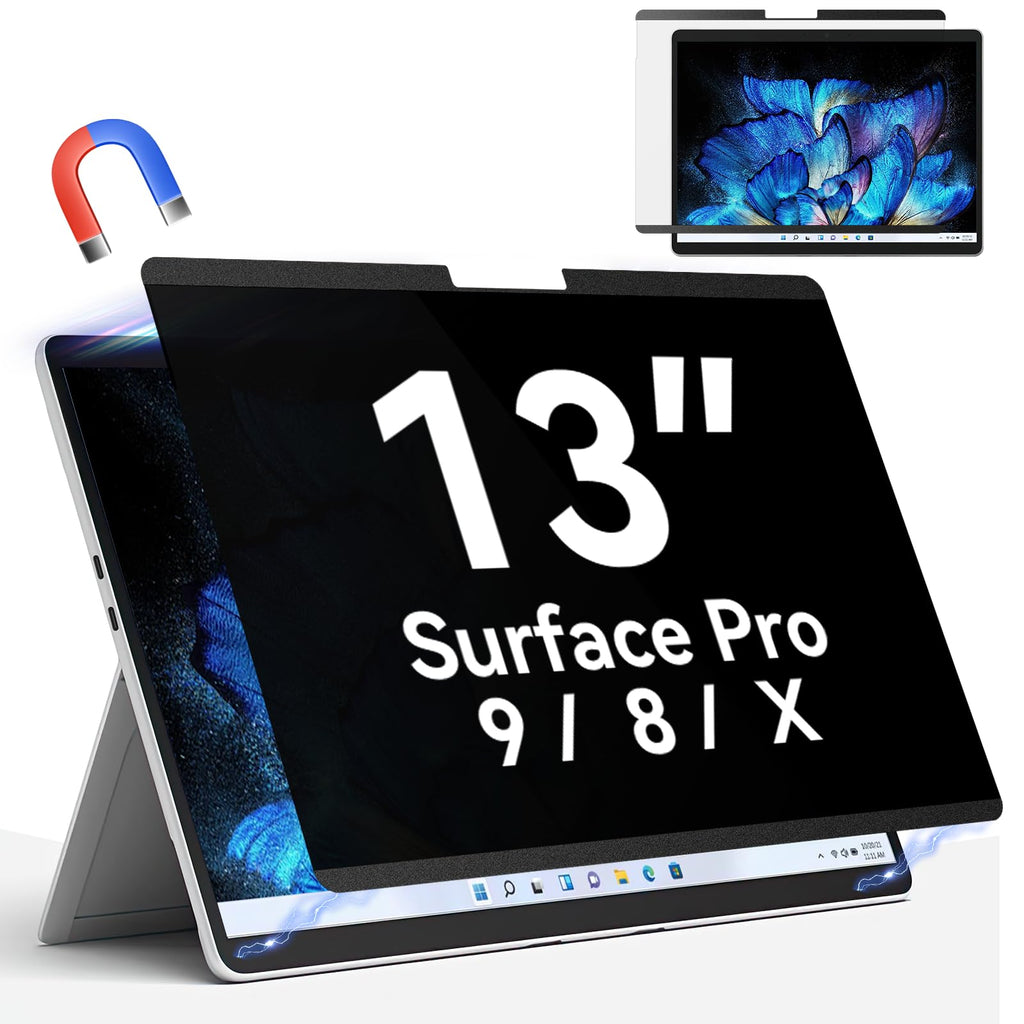 Magnetic Privacy Filter Compatible with Microsoft Surface Pro 9 (2022) / Pro 8 (2021) / Pro X (2021, 2019), 13 Inch Removable Anti Spy Glare Blue Light Privacy Screen Black surface privacy screen 13 inch Surface Pro 10/9/8/X