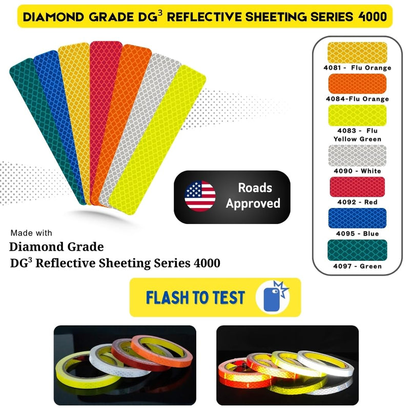 Made from 4083 Diamond Grade Reflective Tape Outdoor high Visibility Strips Safety Waterproof Conspicuity Strong Adhesive Vehicle Trailer car Trucks Bikes (Flu yellow, 0.8inch/20mm x 16.4feet/5m) Flu yellow, 0.8inch/20mm x 33feet/10m