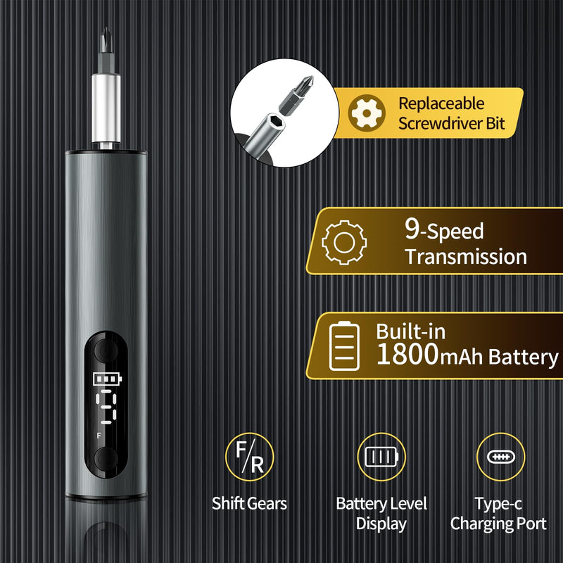 Multi-Functional Electric Screwdriver Set - Cordless Stick Drill w/Wireless Charging & Magnetic Bits, Perfect for Electronics, Home Appliances, Computers, Phones, Watches Repair & DIY (grey) 1 Grey