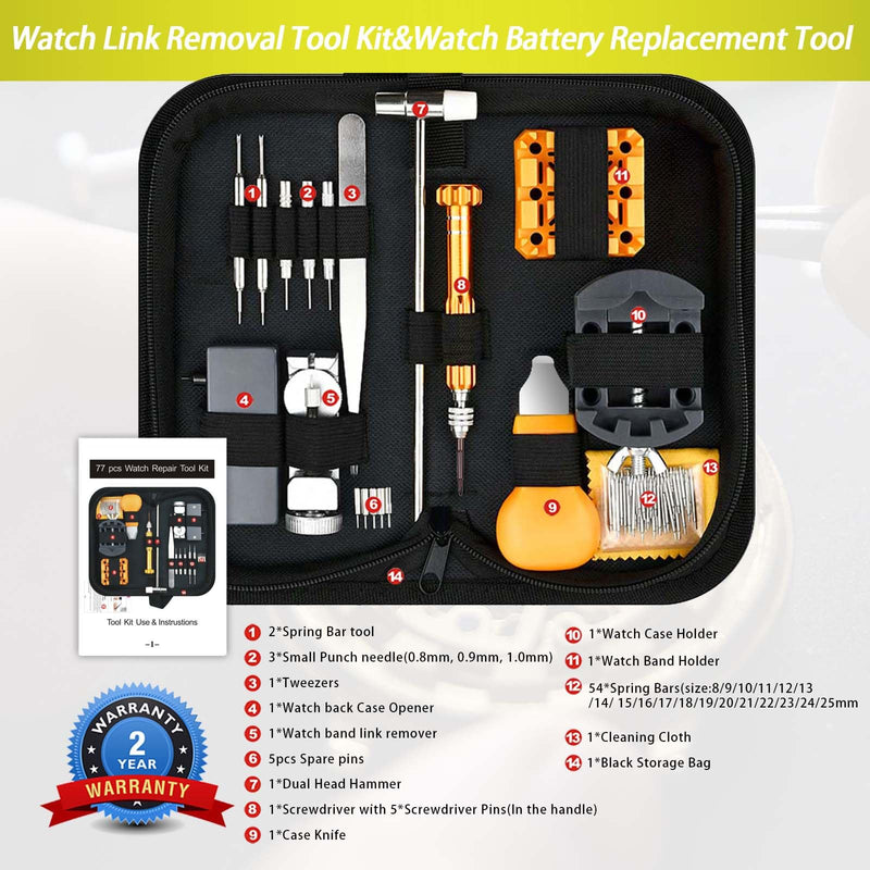Watch Battery Replacement Tool, Watch Repair Kit, Watch Link Removal Kit, Watch Screwdriver, Watch Holder, Spring Bar, Tweezers with 60pcs Watch Batteries