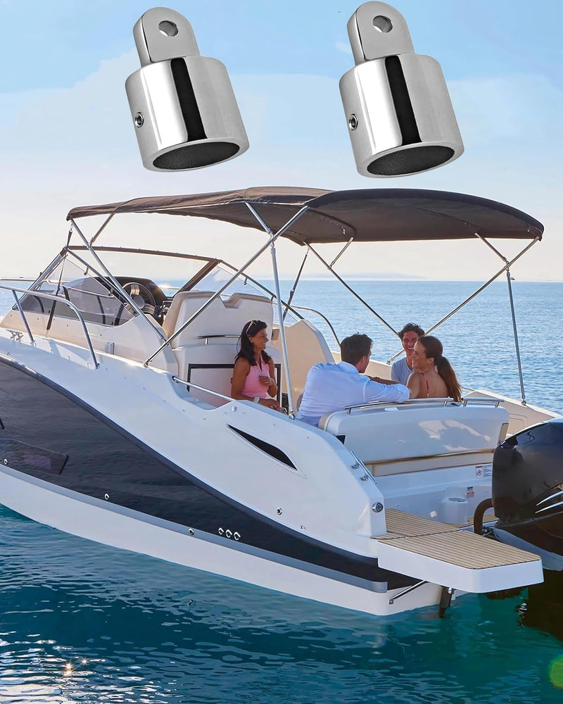 Bimini Canopy Hardware, 4 Piece Eye End Caps, Marine Accessories Fits 1'' or 7/8'' OD 316 Stainless Steel Heavy Duty Canopy Parts White 1inch