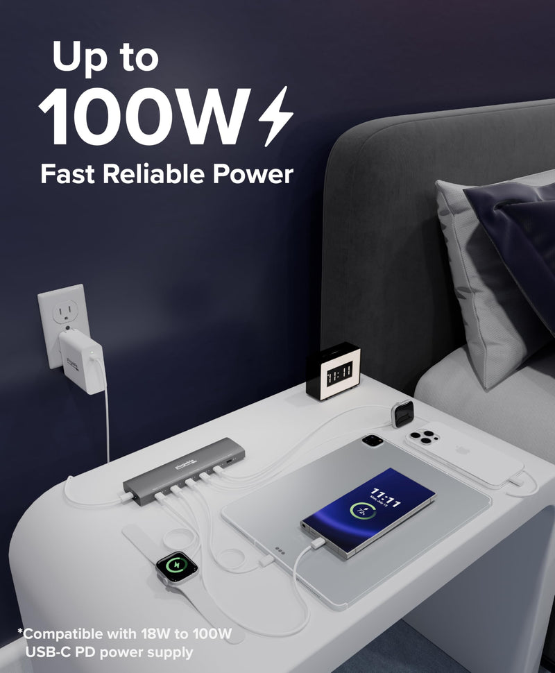 Plugable 6 Port USB C Charging Station, Up to 100W Charger for Multiple Devices with Priority Charging, Desktop Power Hub for USBC Devices Including Laptops Phones Tablets Earbuds and More (PS-6CC)