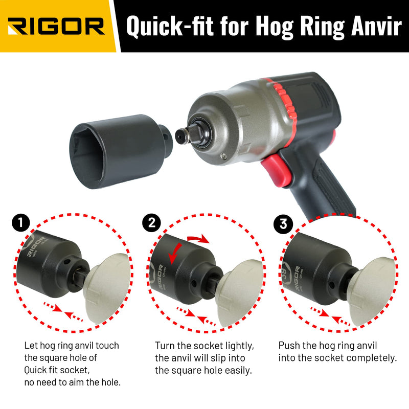 RIGOR 11001 29mm Axle Nut Impact Socket | 1/2-Inch Drive, 6 Point, Deep, CR-MO, Metric | Quick-Fit for Hog Ring Anvil | Laser Etched