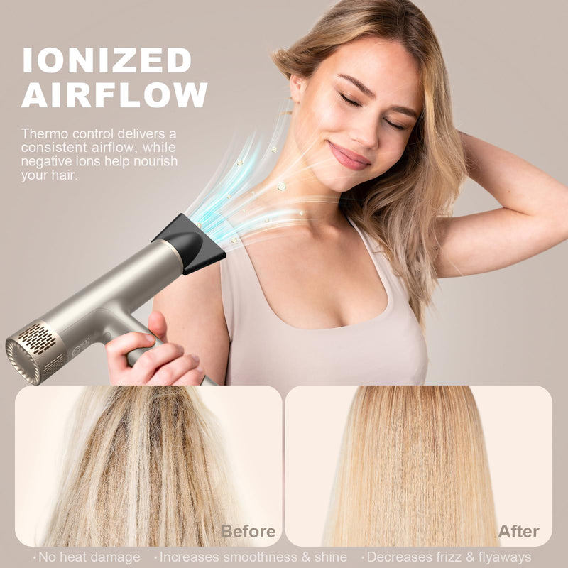 YAPOY Professional Hair Dryer with Diffuser Fast Drying 200 Million Ionic Blow Dryer with 110, 000 RPM High-Speed No Heat Damage Intelligent Thermo-Control Low Noise - Silver UK-Size