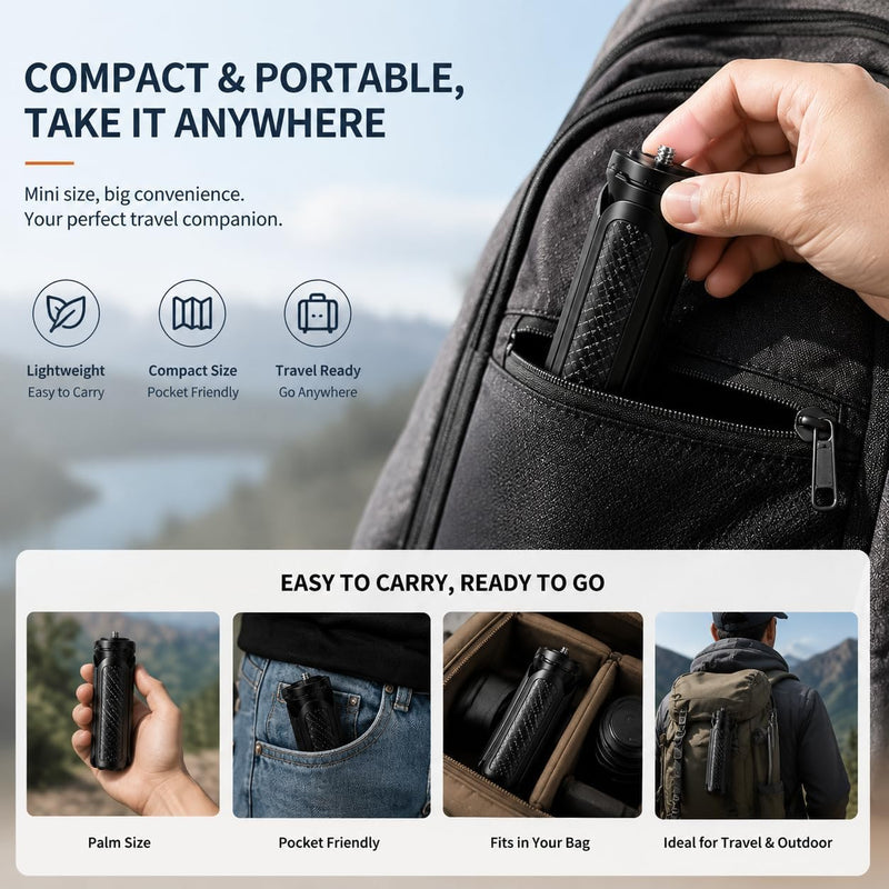 Mini Tripod for DJI Osmo Pocket 4/3/2 – Foldable Desktop & Hand Grip Stand, Compatible with GoPro, Insta360, Action Cameras, Smartphones, Portable 1/4″ Screw Mount for Vlogging & Photography