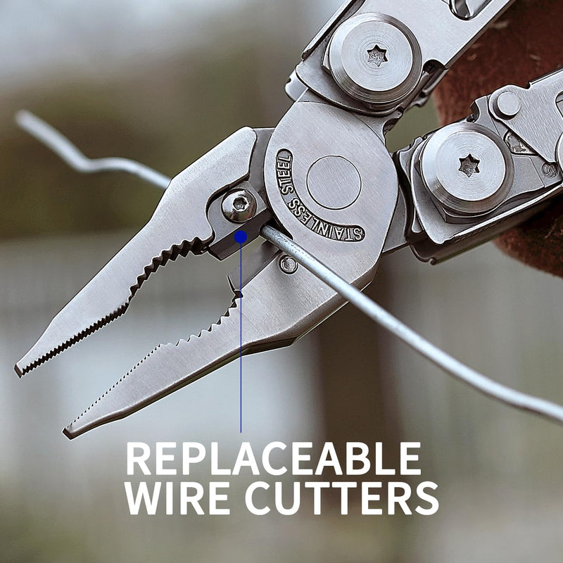 ROCKTOL SK05 Multitool, VG10 Knife Blade, 29-in-1 Multi tool Pliers, Replaceable Wire Cutters, Interchangeable File and Saw with T-shank, Heavy-duty Multi-tool in-car for Camping, Survival, Reapair VG-10 Knife Blade