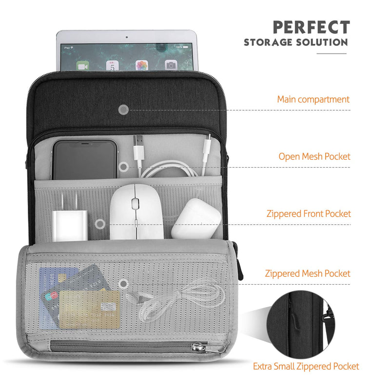 MoKo 9-11 Inch Tablet Sleeve Bag Carrying Case with Storage Pockets Fits New 11-inch iPad Pro M4/iPad Air M2 2024, iPad Air 5/4 10.9, iPad Pro 11, iPad 10/9/8th 10.9/10.2, Tab S8/S9 11,Black & Gray Black & Gray