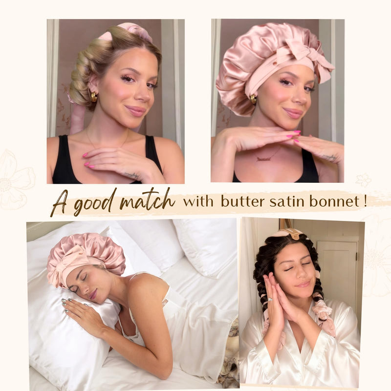 Yanibest Heatless Hair Curler, No Heat Hair Curlers to Sleep in, Super Soft Ribbon Wrap for Long Hair, Overnight Heatless Curling Set with Scrunchies and Clip, for All Hair types Pink