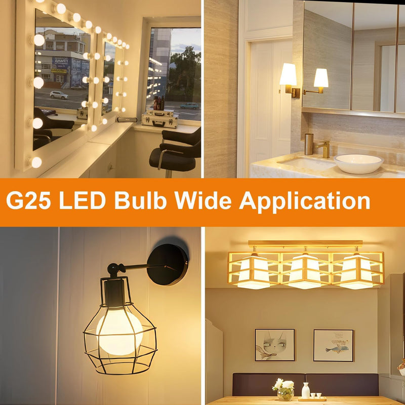 LEOOLS G25 LED Light Bulb E26 Base Matt Opal Porcelain Warm White 2700K Dimmable Edison 8W Led Globe Bulb,850LM,75 Watt Equivalent,Outside Frosted Glass,G80 Vintage LED Edison Globe Light Bulb,4 Pack. 1 8w=75w 2700k Warm White
