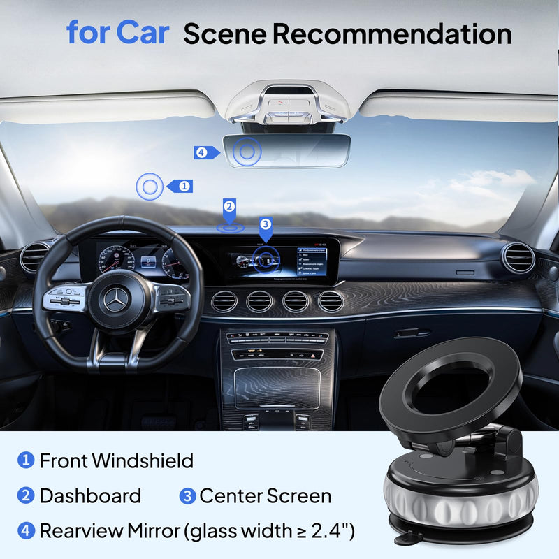 Car Phone Holder Mount for Your Car 360° Rotation Magnetic Phone Holder with Strong Suction Hands-Free Dashboard Car Accessories for Travel and Daily Use Black