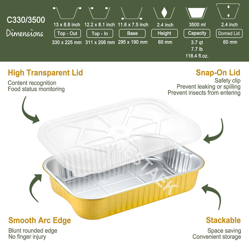 118oz Aluminum Foil Pans with Lids & Handles, 5 Pack | 13 x 8.8 Inch, Extra Thick Foil, Oven and Freezer Safe, Ideal for Baking and Food Storage 3500ml/118oz/3.7qt(5pcs)