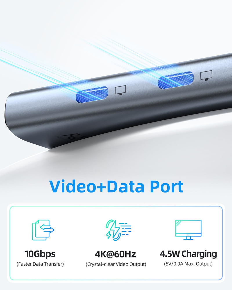 Selore&S-Global USB C Splitter with 4K/60Hz Video Output,USB C Hub Dual Monitor with DP Alt Mode,10Gbps Data Transfer,100W PD,Docking Station Dual Monitor for Windows Laptop,Portable Monitors Light Grey
