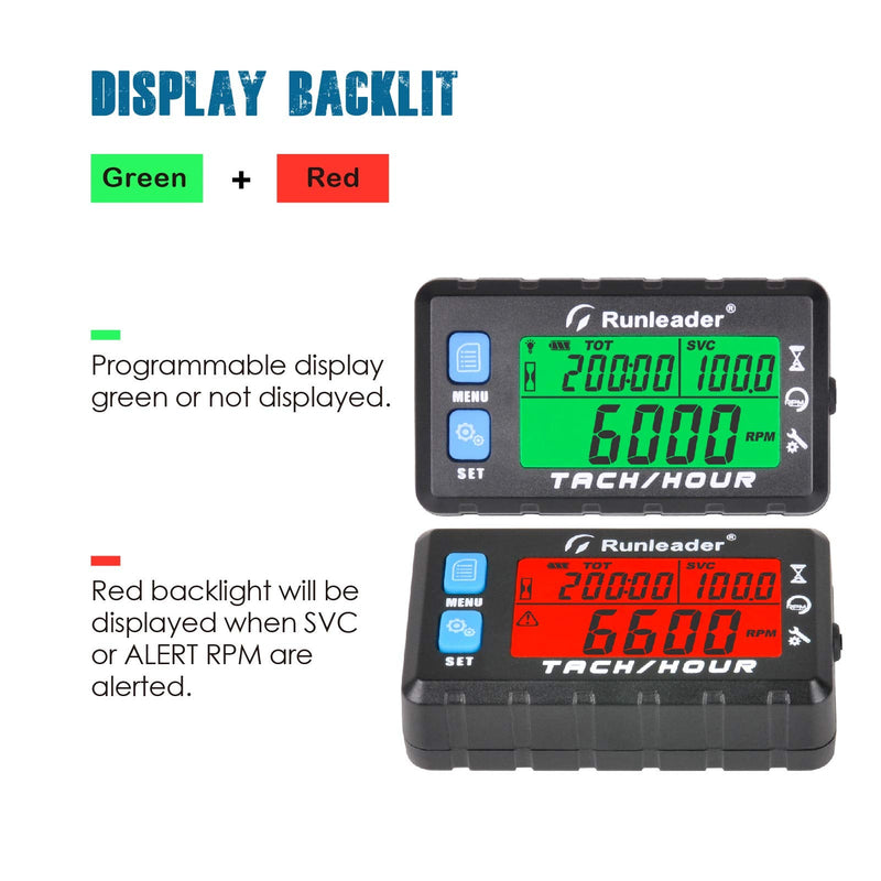 Runleader Hour Meter Tachometer, Maintenance Reminder, Alert RPM Reminder, Initial Hours Settable, Battery Replaceable, Use for Lawn Mower Generator Marine ATV and Gas Powered Equipment (HM058B-BU) HM058B-BU