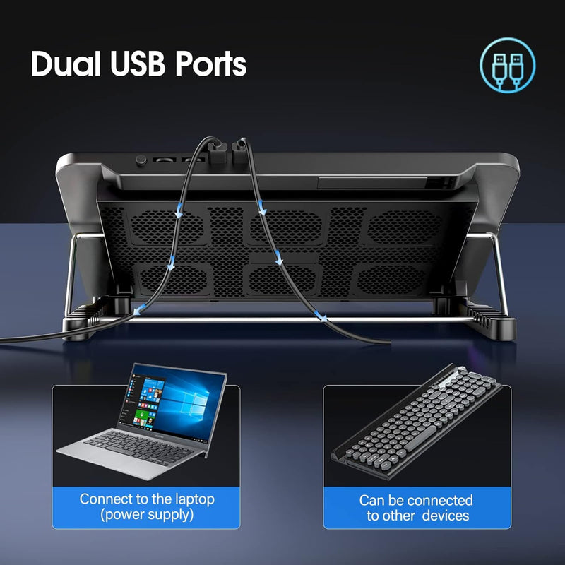 Laptop Cooling Pad, Gaming Laptop Cooler with 6 Quiet Fans, Laptop Fan Cooling Pad Fits 12-17 Inch Laptop, USB Port Powered, 7 Adjustable Height