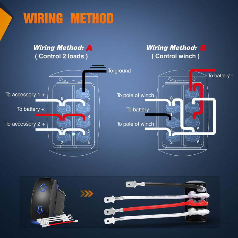 Nilight Arrows Motor Polarity Reverse Momentary Rocker Switch DPDT 20A 12V 24V 7PIN (ON) Off(ON) Toggle Wire Up Down Carling for Car Boat Truck Linear Actuator Trailer