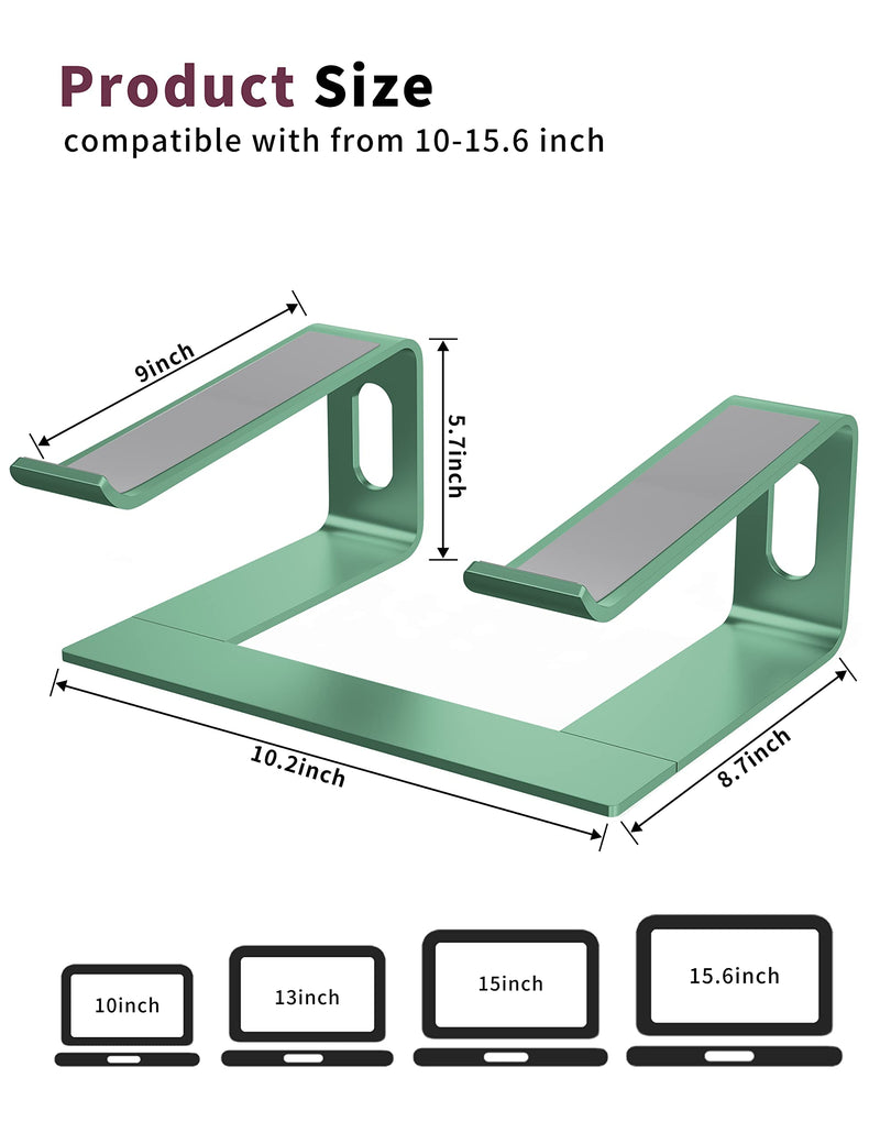 ALASHI Laptop Stand for Desk, Aluminum Computer Riser, Ergonomic Notebook Holder, Detachable Metal Laptops Elevator, PC Cooling Mount Support 10 to 15.6 Inches Notebook, Light Green G-Light Green