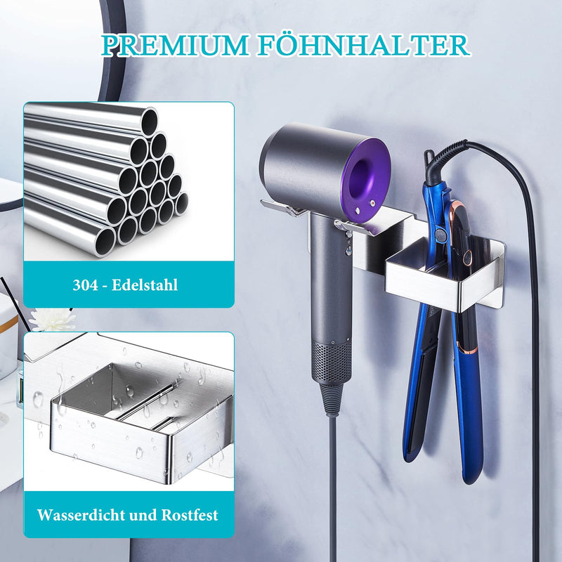  [AUSTRALIA] - Hairdryer and Straightener Holder, Hair Dryer Holder Wall Mounted, Hair Straightener Holder, Stainless Steel Straighteners Stand, Bathroom Storage for Hairdryer and Curling Iron (Silver) Silver