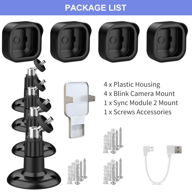 Wall Mount for Blink Outdoor 4 (4th Gen) & Blink Outdoor (3rd Gen), 4 Pack Weatherproof Protective Housing and 360° Adjustable Mount with Sync Module 2 Mount (Blink Camera Not Included, Black)