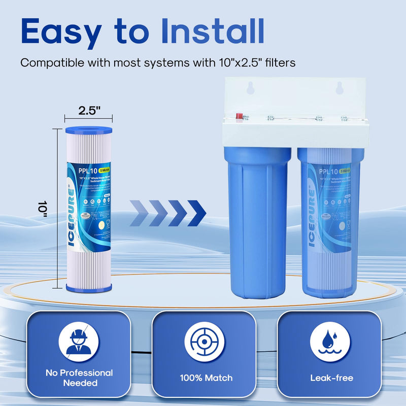 10" x 2.5" Pleated Sediment Water Filter Cartridge Replacement Any 10 inch RO Unit, Compatible with R50, Dupont WFPFC3002, Whirlpool WHKF-WHPL, GE FXWPC, Hydronix SPC-25-1050, FM-50-975 4PACK