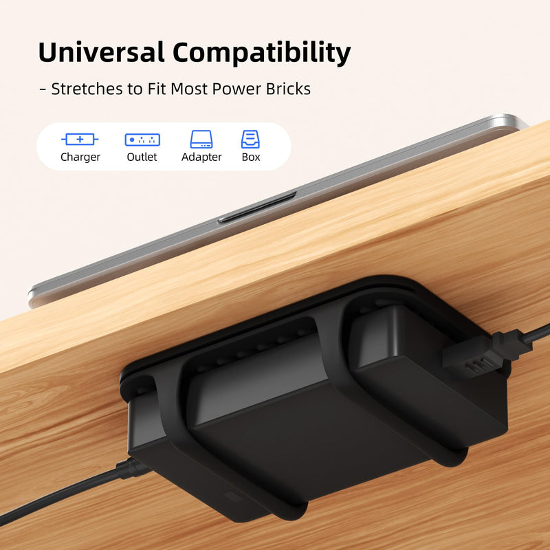 ELETIUO Universal Silicone Laptop Charger Holder,Under Desk Power Brick Mount Organizer for Charging Brick & Cables,Flexible Non-Slip Power Bricks Mount,Secure Supply Holder for Laptop Charger,Black Black