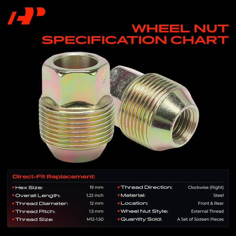 A-Premium 16Pcs M12-1.50 Steel Wheel Lug Nuts Compatible with Chevrolet | for Aveo 2005-2011 Aveo5 2006 2011 Pontiac G3 Wave Wave5 Front and Rear Side