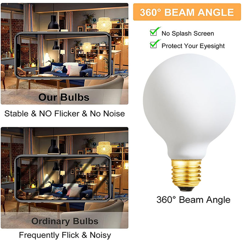 G25 LED Light Bulb E26 Base Matt Opal Porcelain Soft White 3000K Dimmable Edison 6W Led Globe Bulb,600LM,60 Watt Equivalent,Outside Frosted Glass,G80 Vintage LED Edison Globe Light Bulb,4 Pack.