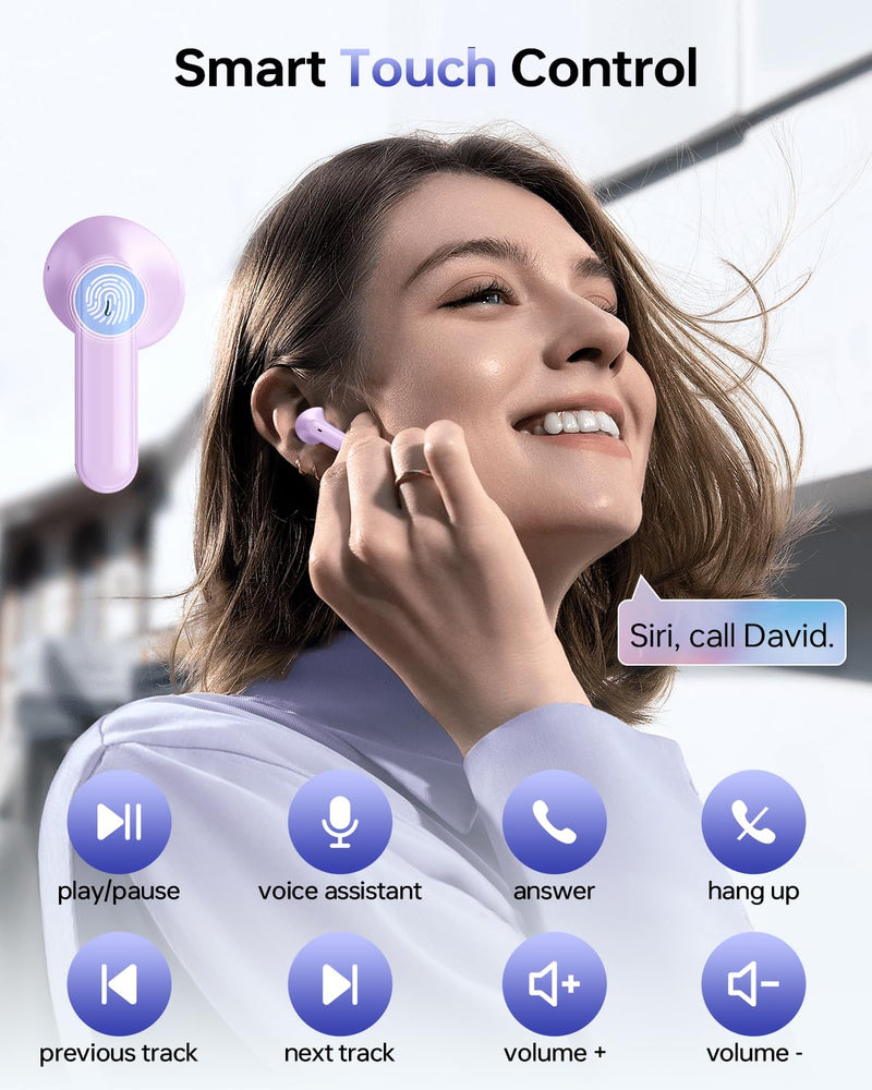 KTGEE Wireless Earbuds Bluetooth 5.3 Ear Buds Headphones, 40Hrs Playback | Stereo Sound, LED Display, IPX7 Waterproof, Compact In-ear Earphones with Mic for Phone Tablet Laptop Sport, Mauve Z-Mauve