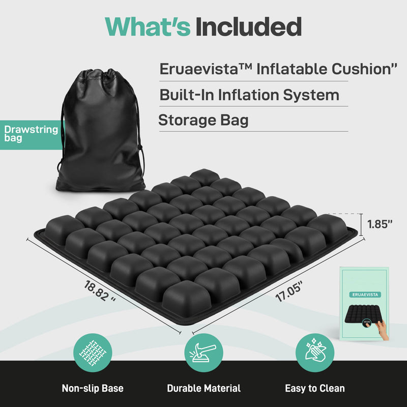 Inflatable Cushion for Pressure Relief – Inflatable Air Seat Cushion for Wheelchairs, Tailbone & Coccyx Support Pad, Anti-Slip Travel Seat Cushion for Office Chair, Car & Wheelchair (18x16)
