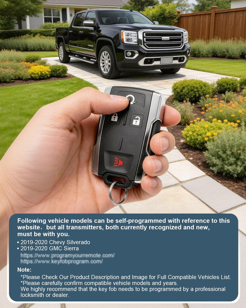 Key Fob Replacement for 2014-2020 Chevy Silverado 1500 2500 3500/2015-2021 Chevrolet Colorado/2015-2021 GMC Canyon/2014-2020 GMC Sierra, Keyless Entry Remote Control M3N-32337100 4-Button（Set of 2）