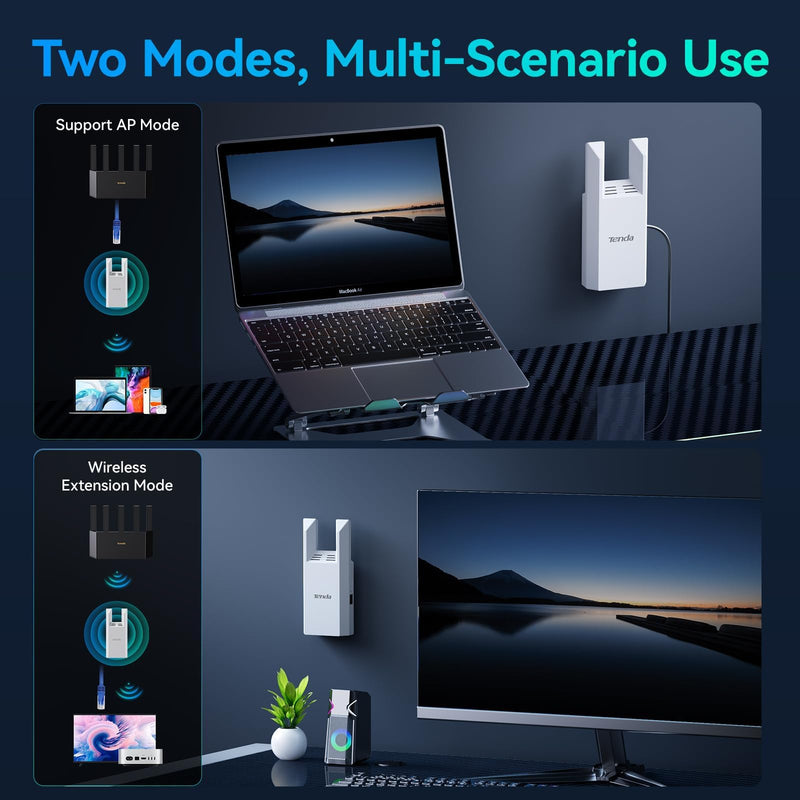 Tenda WiFi Range Extender AC1200 - WiFi Extender with Gigabit Ethernet Port, 1.2Gbps Home Signal Booster, Dual Band, Up to 1600 Sq & 32 Devices (A18Pro) A18Pro