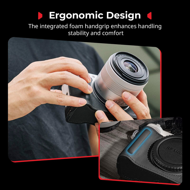 SMALLRIG Leather Half Case Kit for Canon R50 V with Half Genuine Leather Case and Woven Wrist Strap, Ergonomic Grip, Portable and Protecting (Black) - 5433 Black
