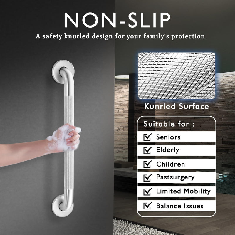 Grab Bars for Bathtubs and Showers, 304 Stainless Steel Handicap Grab Bar, Anti Slip Bathroom Handrail with Knurled Surface, Holds up to 500 LBS Safety Shower Handle for Elderly (18 Inches) 18 Inch