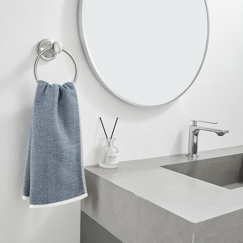 BESy Brushed Nickel Bathroom Hand Towel Ring Towel Holder, Rustproof Wall Mounted Bathroom Hardware Accessory SUS 304 Stainless Steel Towel Rack
