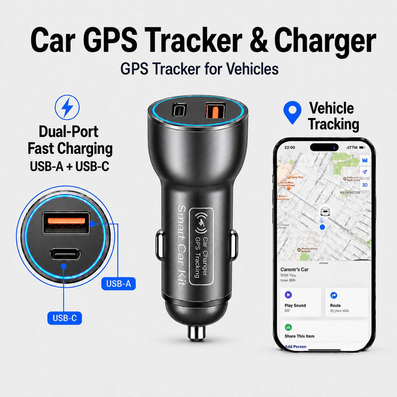 GPS Tracker for Vehicles, Car GPS Tracker Hidden with Charging Port, Real-Time Vehicle Tracking Device for Cars, Anti-Theft GPS Locator & Parking Finder, No Monthly Fee, No SIM Card, iOS Only Grey
