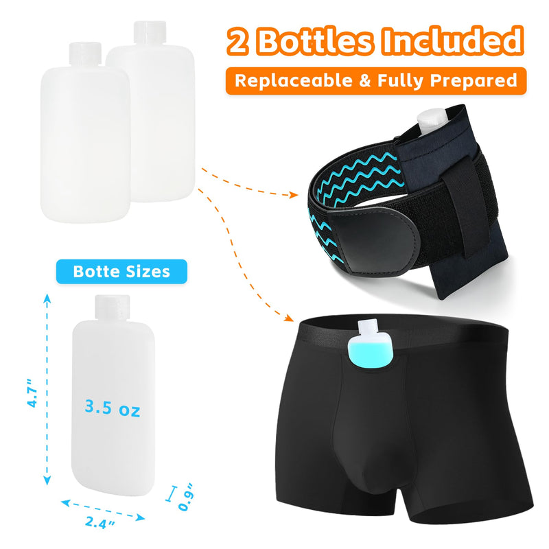 Urine Test Complete Kit - 2 Urine Empty Bottles of 3.5 oz Each, 1 Hi-Stretch Hidden Leg Strap, 10 Temperature Test Strips and 1 Storage Pouch, 1 Lining Pocket Boxer Brief for Travel Testing (L) L