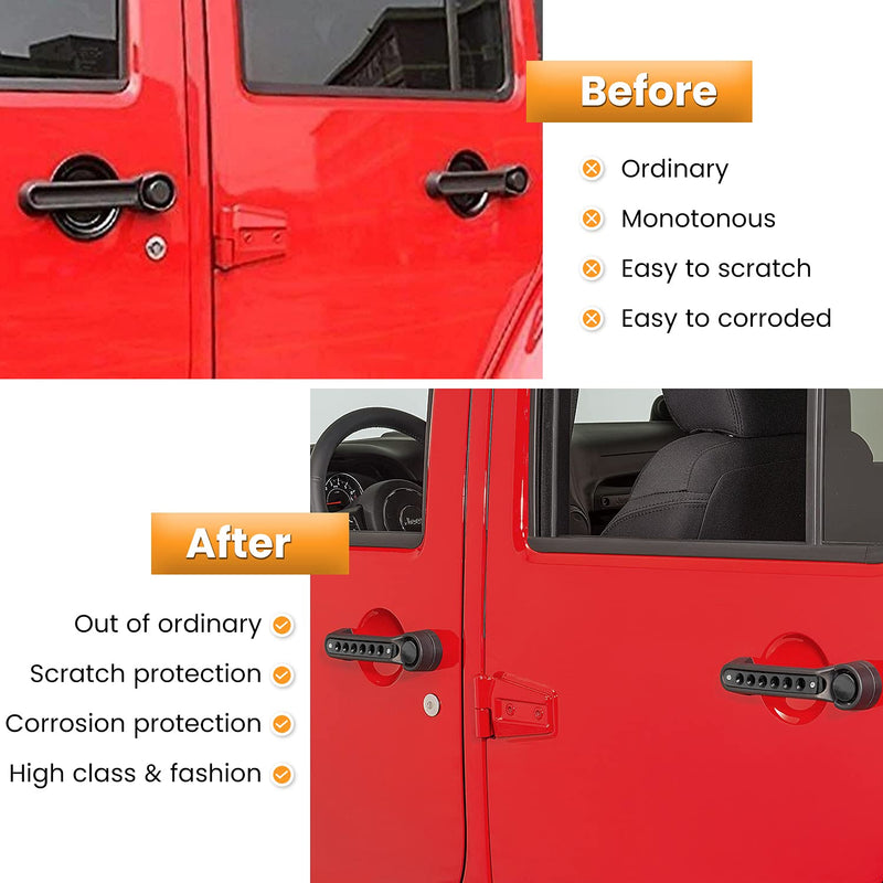 E-cowlboy Grab Handle Inserts Cover+Push Button Knobs Cover Trim for Jeep Wrangler JK JKU Sahara Rubicon Unlimited 2007-2018 Exterior Door Handle Decoration Accessories Aluminum (Black) Black