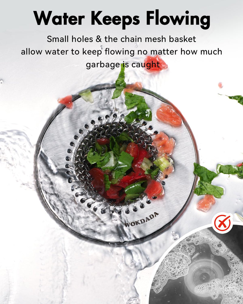 Wokdada 2 PCS Kitchen Sink Drain Strainer, Flippable Mesh Sink Strainer, 304 Stainless Steel Sink Screen, Easy Clean Large Basket Strainer, Anti-Clog Garbage Disposal Cover Fit for Standard Sink Drain Bright Silver Silver